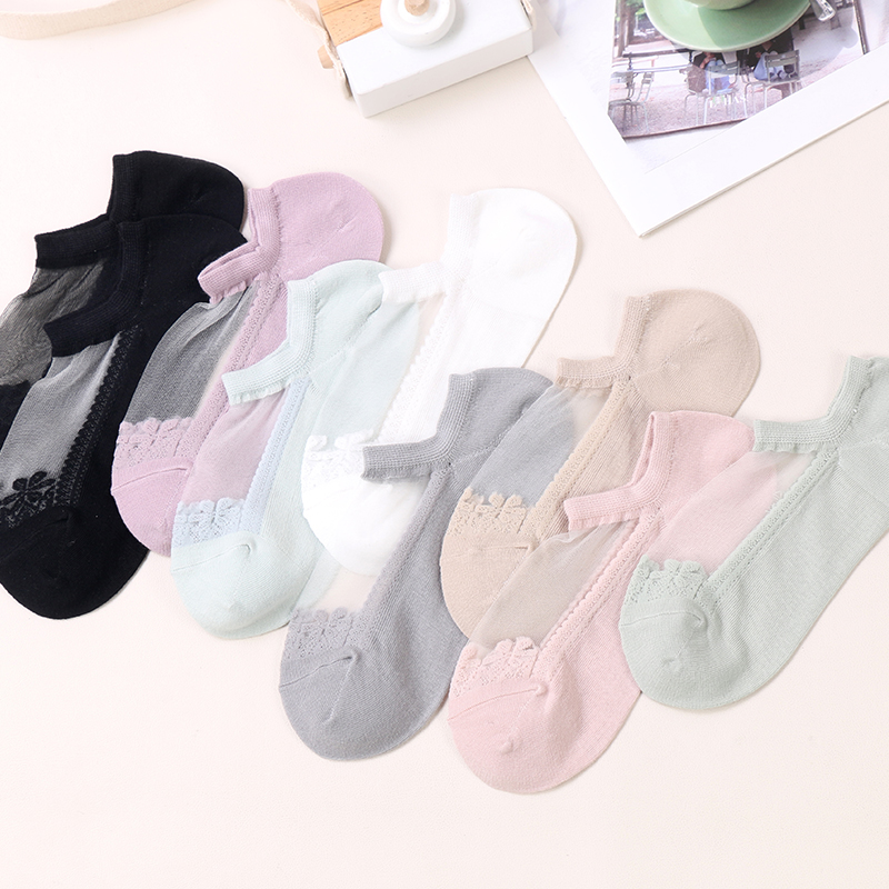 Letní krystal Lace Lady Sock Výrobce Women Sock Sexy Dámské Transparentní hedvábné krajkové ponožky