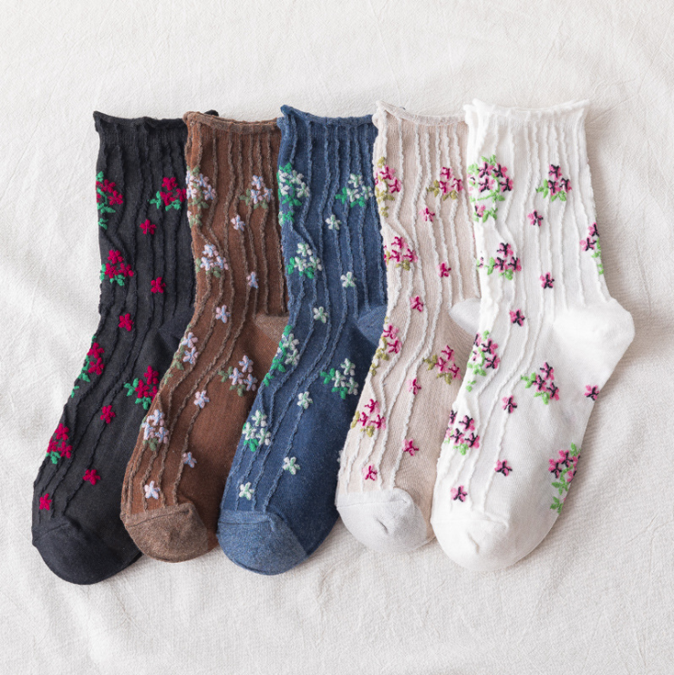 Ponožky Kawaii Korejský styl jarní květinová Sladká dívka Ladies Flower Cute Korean Womens Cotton Socks