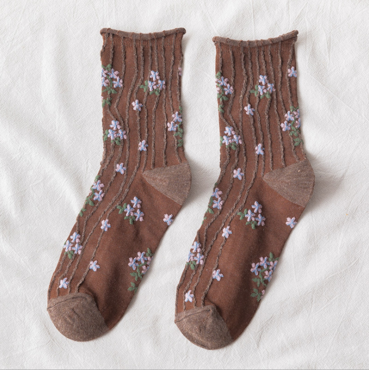 Ponožky Kawaii Korejský styl jarní květinová Sladká dívka Ladies Flower Cute Korean Womens Cotton Socks